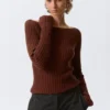 Slim Knitted Boat-Neck Sweater – Rusty Brown Slim Knitted Boat-Neck Sweater – Rusty Brown