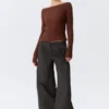 Slim Knitted Boat-Neck Sweater – Rusty Brown Slim Knitted Boat-Neck Sweater – Rusty Brown