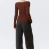 Slim Knitted Boat-Neck Sweater – Rusty Brown Slim Knitted Boat-Neck Sweater – Rusty Brown