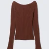 Slim Knitted Boat-Neck Sweater – Rusty Brown Slim Knitted Boat-Neck Sweater – Rusty Brown