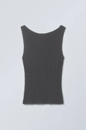 Slim Knitted Boatneck Tank Top – Dark Grey