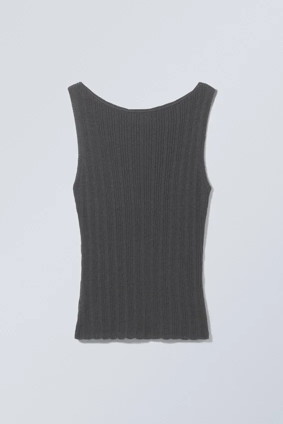 Slim Knitted Boatneck Tank Top – Dark Grey Slim Knitted Boatneck Tank Top – Dark Grey