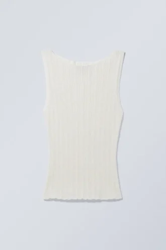 Slim Knitted Boatneck Tank Top – Dusty White