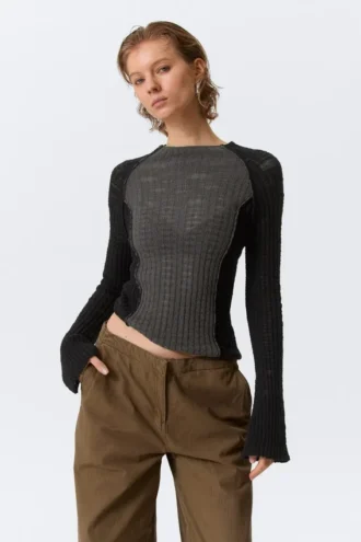 Slim Knitted Raglan-Sleeved Sweater – Black & Grey