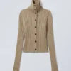Slim Knitted Turtleneck Cardigan – Dusty Beige Slim Knitted Turtleneck Cardigan – Dusty Beige