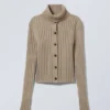 Slim Knitted Turtleneck Cardigan – Dusty Beige Slim Knitted Turtleneck Cardigan – Dusty Beige