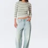 Slim Knitted V-Neck Sweater – Striped Light Grey Slim Knitted V-Neck Sweater – Striped Light Grey