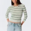 Slim Knitted V-Neck Sweater – Striped Light Grey Slim Knitted V-Neck Sweater – Striped Light Grey