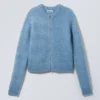 Slim Knitted Zip Cardigan – Blue Melange Slim Knitted Zip Cardigan – Blue Melange