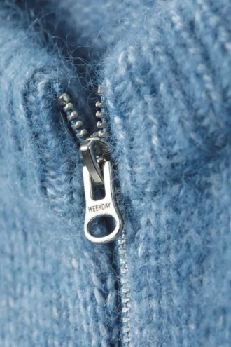 Slim Knitted Zip Cardigan – Blue Melange