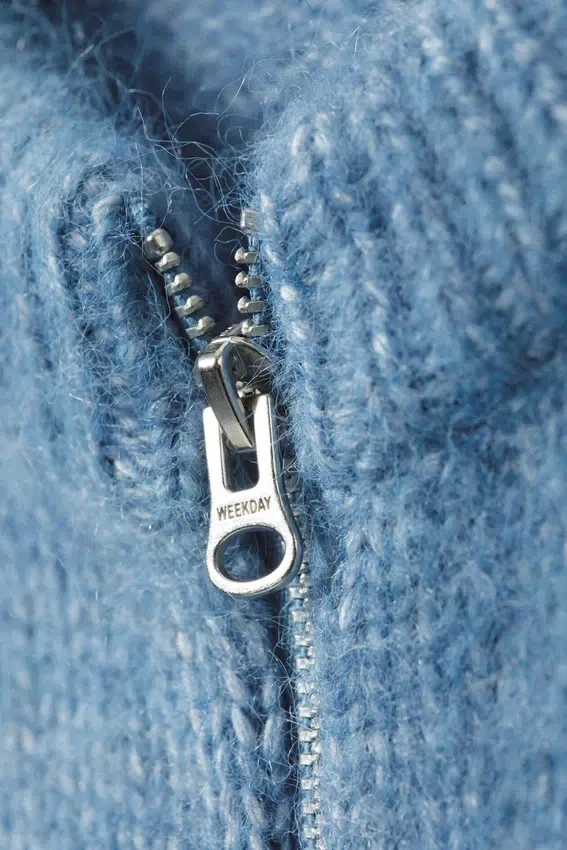 Slim Knitted Zip Cardigan – Blue Melange Slim Knitted Zip Cardigan – Blue Melange