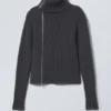 Slim Knitted Zip Cardigan – Dark Grey Slim Knitted Zip Cardigan – Dark Grey