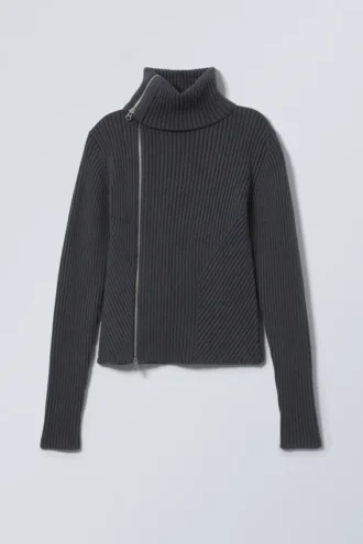 Slim Knitted Zip Cardigan – Dark Grey Slim Knitted Zip Cardigan – Dark Grey