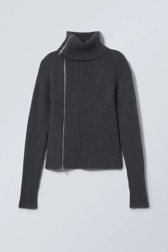 Slim Knitted Zip Cardigan – Dark Grey Slim Knitted Zip Cardigan – Dark Grey