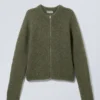 Slim Knitted Zip Cardigan – Dark Khaki Green Slim Knitted Zip Cardigan – Dark Khaki Green