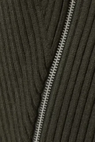 Slim Knitted Zip Cardigan – Dark Khaki Green