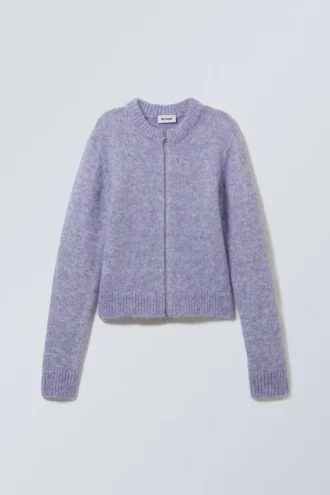 Slim Knitted Zip Cardigan – Lilac