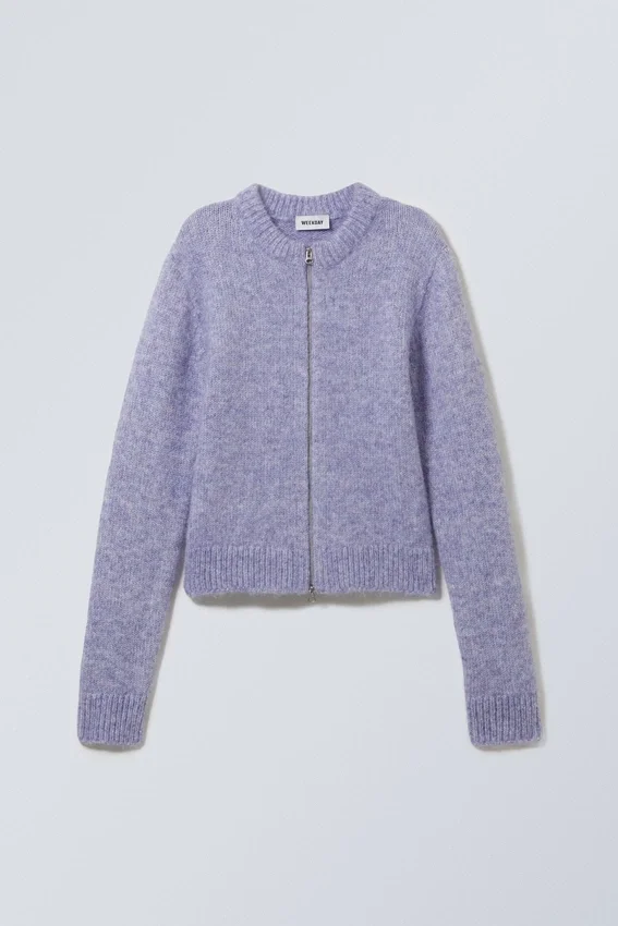 Slim Knitted Zip Cardigan – Lilac Slim Knitted Zip Cardigan – Lilac