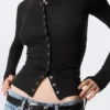 Slim Long-Sleeved Buttoned Cardigan – Black Slim Long-Sleeved Buttoned Cardigan – Black