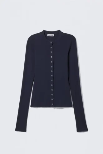 Slim Long-Sleeved Buttoned Cardigan – Dark Blue