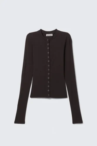 Slim Long-Sleeved Buttoned Cardigan – Dark Brown