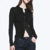 Slim Long-Sleeved Buttoned Cardigan – Striped Dark Grey Slim Long-Sleeved Buttoned Cardigan – Striped Dark Grey