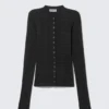 Slim Long-Sleeved Buttoned Cardigan – Striped Dark Grey Slim Long-Sleeved Buttoned Cardigan – Striped Dark Grey
