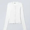 Slim Long-Sleeved Buttoned Cardigan – White Slim Long-Sleeved Buttoned Cardigan – White