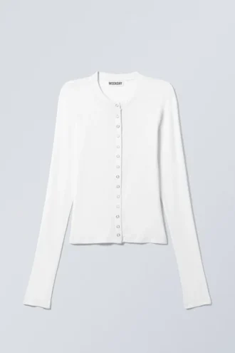 Slim Long-Sleeved Buttoned Cardigan – White