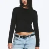 Slim Long-Sleeved Cotton Top – Black Slim Long-Sleeved Cotton Top – Black