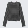 Slim Long-Sleeved Cotton Top – Black & Grey Stripes Slim Long-Sleeved Cotton Top – Black & Grey Stripes