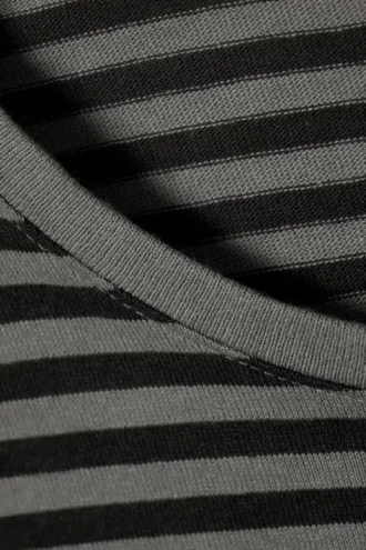 Slim Long-Sleeved Cotton Top – Black & Grey Stripes