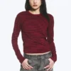 Slim Long-Sleeved Cotton Top – Striped Dark Red Slim Long-Sleeved Cotton Top – Striped Dark Red