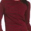 Slim Long-Sleeved Cotton Top – Striped Dark Red Slim Long-Sleeved Cotton Top – Striped Dark Red