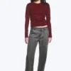 Slim Long-Sleeved Cotton Top – Striped Dark Red Slim Long-Sleeved Cotton Top – Striped Dark Red