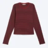 Slim Long-Sleeved Cotton Top – Striped Dark Red Slim Long-Sleeved Cotton Top – Striped Dark Red