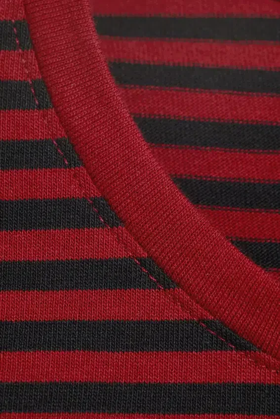 Slim Long-Sleeved Cotton Top – Striped Dark Red Slim Long-Sleeved Cotton Top – Striped Dark Red