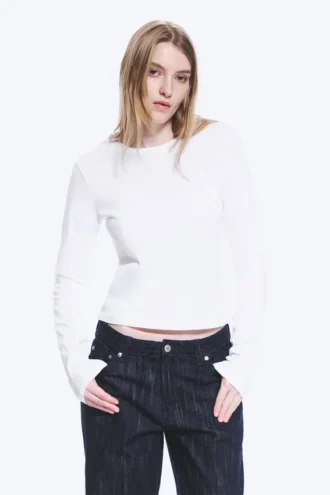 Slim Long-Sleeved Cotton Top – White