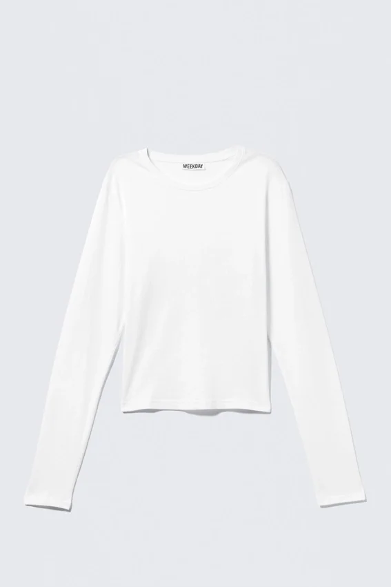 Slim Long-Sleeved Cotton Top – White Slim Long-Sleeved Cotton Top – White