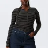 Slim Long-Sleeved Henley Top – Black & Grey Stripes Slim Long-Sleeved Henley Top – Black & Grey Stripes