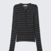 Slim Long-Sleeved Henley Top – Black & Grey Stripes Slim Long-Sleeved Henley Top – Black & Grey Stripes