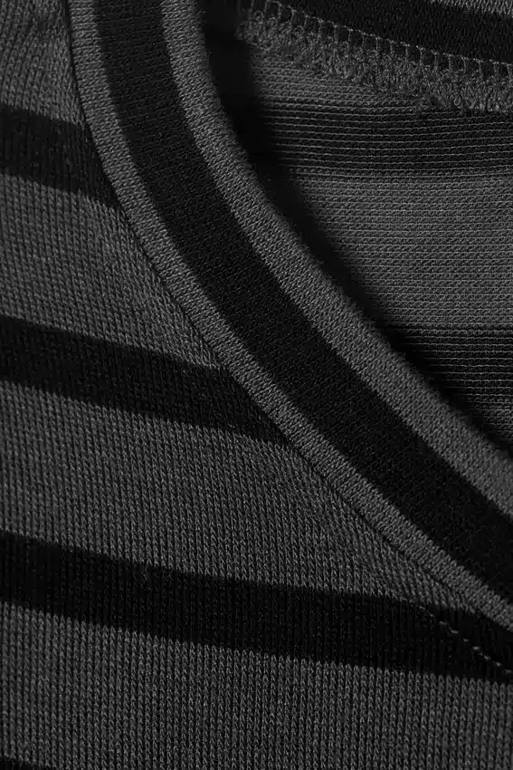 Slim Long-Sleeved Henley Top – Black & Grey Stripes Slim Long-Sleeved Henley Top – Black & Grey Stripes
