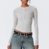 Slim Long-Sleeved Henley Top – Grey Melange Slim Long-Sleeved Henley Top – Grey Melange