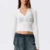 Slim Long-Sleeved Henley Top – White Slim Long-Sleeved Henley Top – White