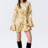 Slim Long-Sleeved Mini Flounce Dress – Yellow Floral Print Slim Long-Sleeved Mini Flounce Dress – Yellow Floral Print