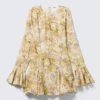 Slim Long-Sleeved Mini Flounce Dress – Yellow Floral Print Slim Long-Sleeved Mini Flounce Dress – Yellow Floral Print