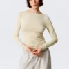 Slim Long-Sleeved Open Back Top – Light Dusty Beige Slim Long-Sleeved Open Back Top – Light Dusty Beige