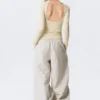 Slim Long-Sleeved Open Back Top – Light Dusty Beige Slim Long-Sleeved Open Back Top – Light Dusty Beige
