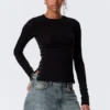 Slim Long-Sleeved Press Stud Top – Black Slim Long-Sleeved Press Stud Top – Black