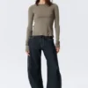 Slim Long-Sleeved Press Stud Top – Dusty Grey Slim Long-Sleeved Press Stud Top – Dusty Grey